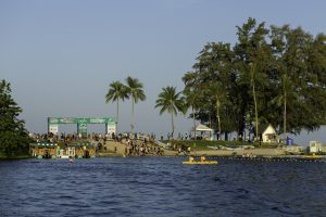 IRONMAN Phuket swimmers starting race in the ocean
