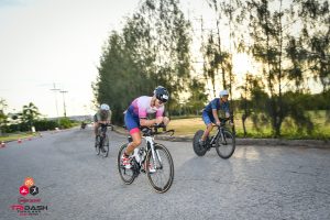 Group of triathletes cycling race Thailand