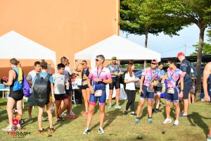Triathletes socializing after race Thailand